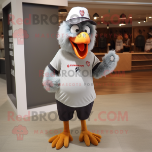 Gray Roosters mascot costume character dressed with a Polo Tee and Beanies