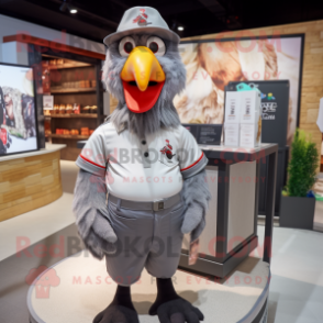 Gray Roosters mascot costume character dressed with a Polo Tee and Beanies