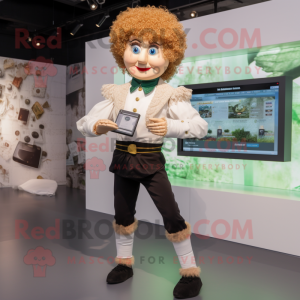 Beige Irish Dancer mascot costume character dressed with a Suit Pants and Smartwatches