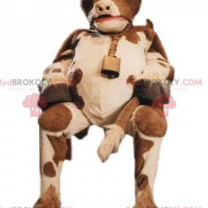 Mascote da vaca marrom e branca com um sino - Redbrokoly.com