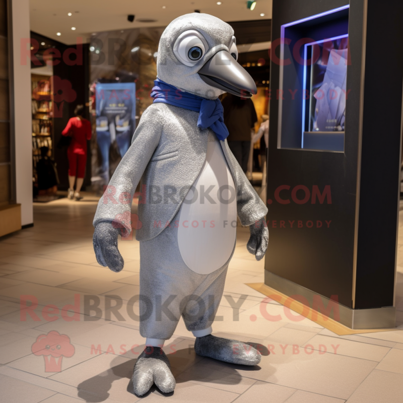 Silver Penguin mascot costume character dressed with a Trousers and Anklets