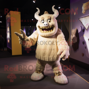 Cream Demon mascot costume character dressed with a Cardigan and Foot pads