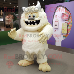 Cream Demon mascot costume character dressed with a Cardigan and Foot pads