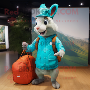 Cyan Squirrel mascot costume character dressed with a Cargo Shorts and Handbags