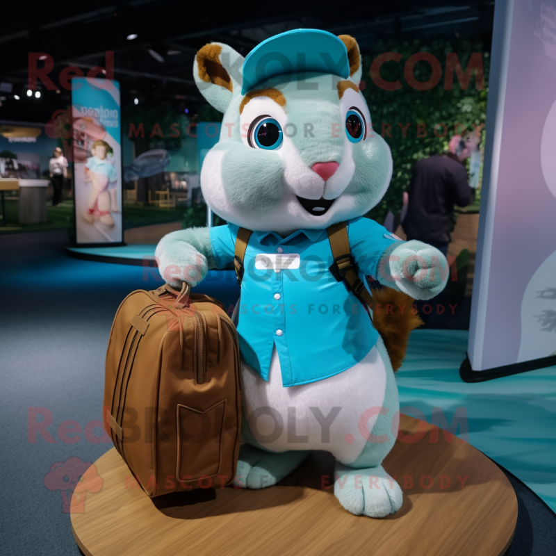 Cyan Squirrel mascot costume character dressed with a Cargo Shorts and Handbags