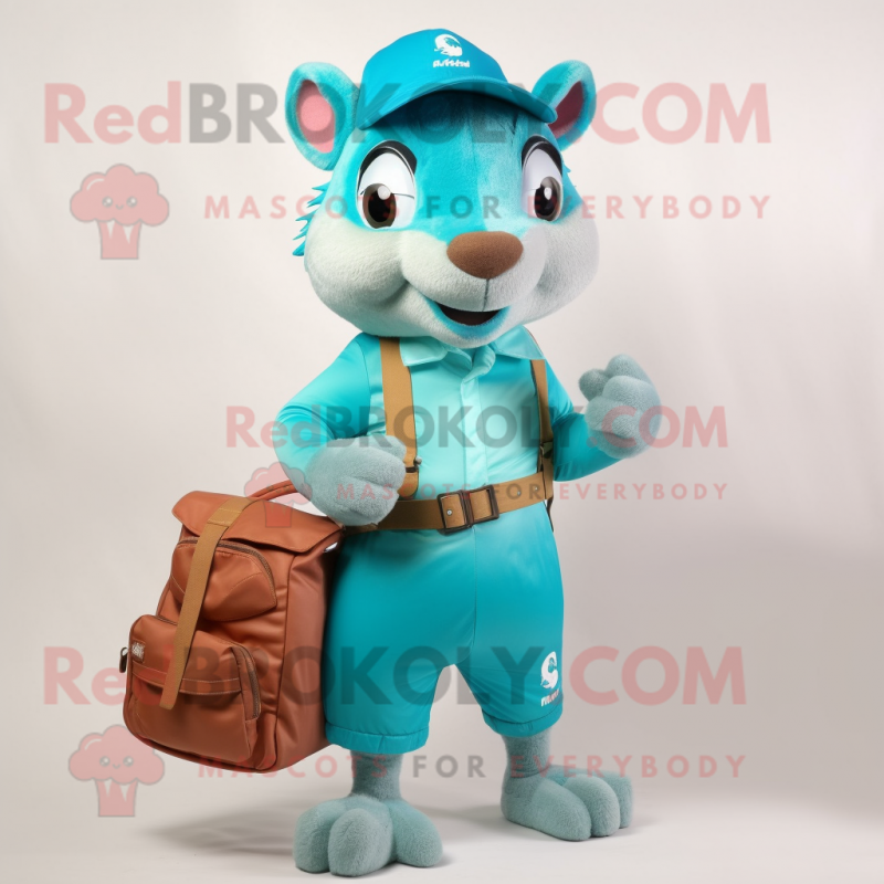 Cyan Squirrel mascot costume character dressed with a Cargo Shorts and Handbags