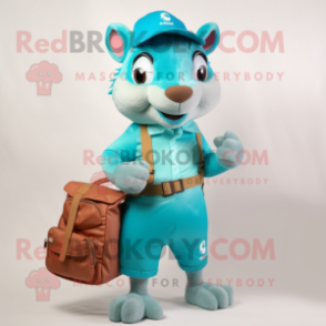 Cyan Squirrel mascot costume character dressed with a Cargo Shorts and Handbags