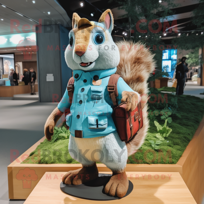 Cyan Squirrel mascot costume character dressed with a Cargo Shorts and Handbags Cyan Squirrel mascot costume character dressed with a Cargo Shorts and Handbags