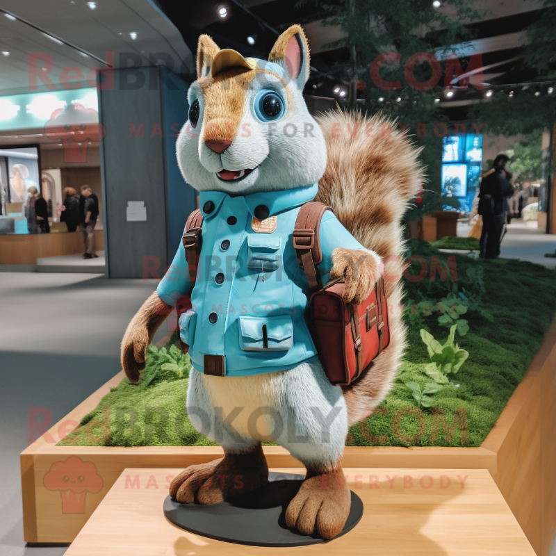 Cyan Squirrel mascot costume character dressed with a Cargo Shorts and Handbags