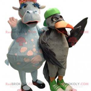 Twee koe- en vogelmascottes - Redbrokoly.com