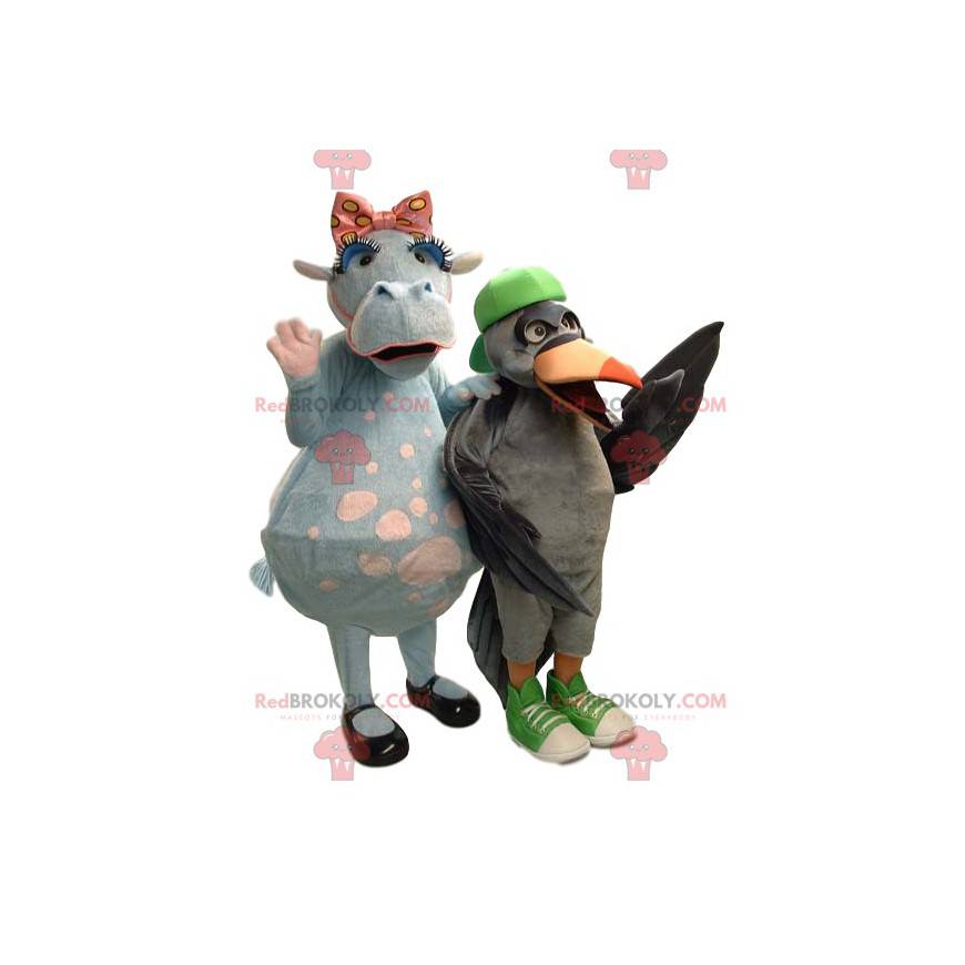 Mascotes de duas vacas e pássaros - Redbrokoly.com
