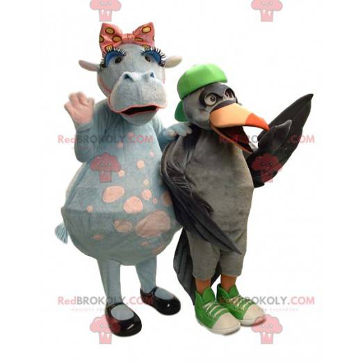 Deux mascottes de vache et oiseau - Redbrokoly.com