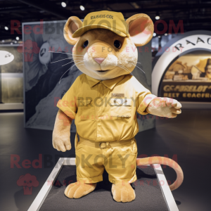 Gold Rat mascot costume character dressed with a Cargo Shorts and Caps