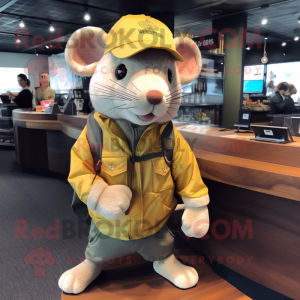 Gold Rat mascot costume character dressed with a Cargo Shorts and Caps