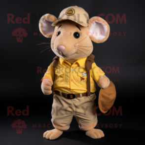 Gold Rat mascot costume character dressed with a Cargo Shorts and Caps