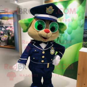 Navy Four Leaf Clover mascot costume character dressed with a Bikini and Lapel pins