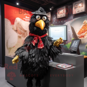 Black Chicken mascot costume character dressed with a Shorts and Shawls