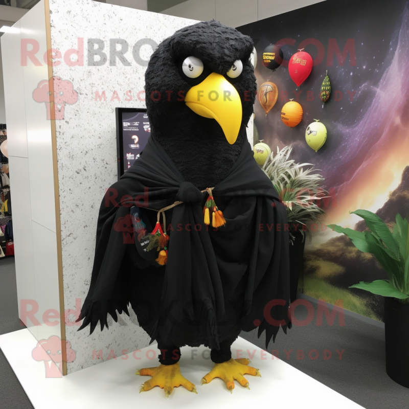 Black Chicken mascot costume character dressed with a Shorts and Shawls Black Chicken mascot costume character dressed with a Shorts and Shawls