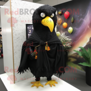 Black Chicken mascot costume character dressed with a Shorts and Shawls