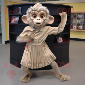 Beige Capuchin Monkey mascot costume character dressed with a Pleated Skirt and Shoe clips