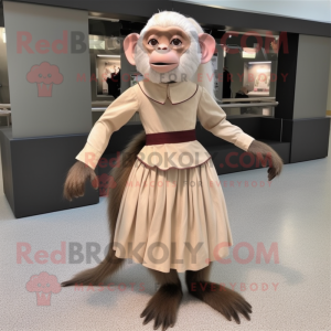 Beige Capuchin Monkey mascot costume character dressed with a Pleated Skirt and Shoe clips