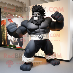 Black Strongman mascot costume character dressed with a Chinos and Headbands