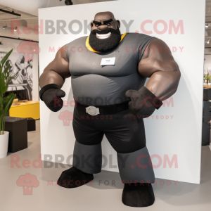 Black Strongman mascot costume character dressed with a Chinos and Headbands