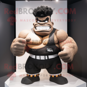 Black Strongman mascot costume character dressed with a Chinos and Headbands