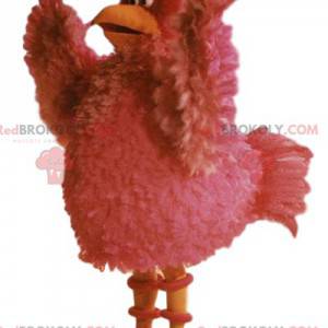 Mascotte de poule rose avec de belles plumes - Redbrokoly.com