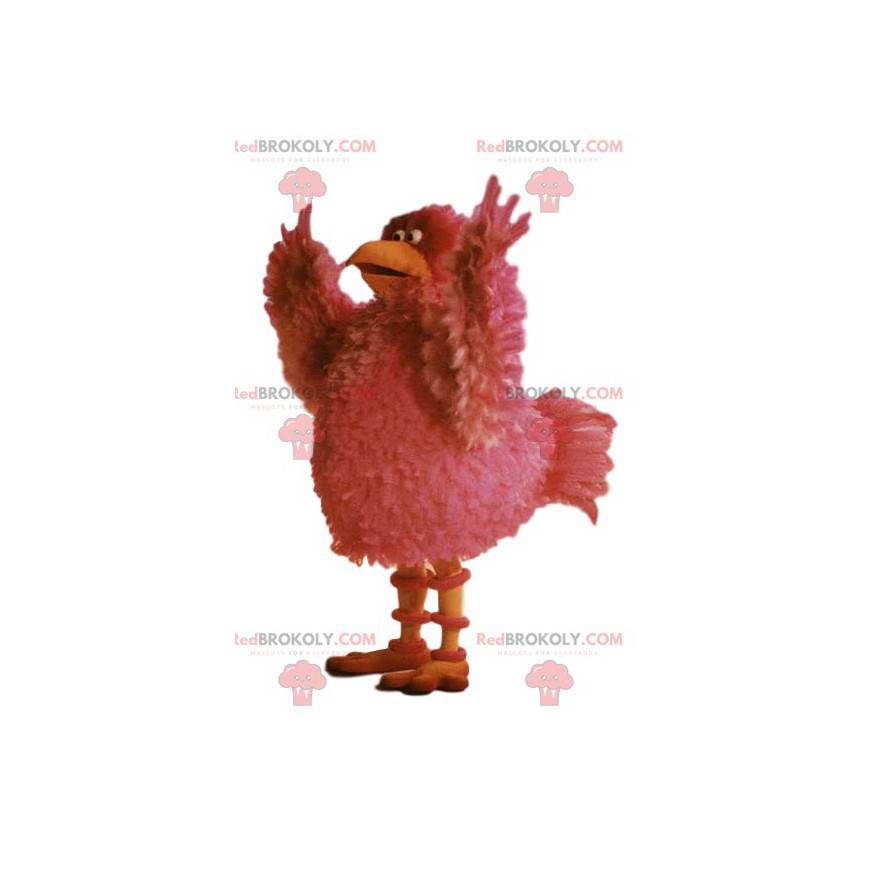 Mascote de galinha rosa com belas penas - Redbrokoly.com