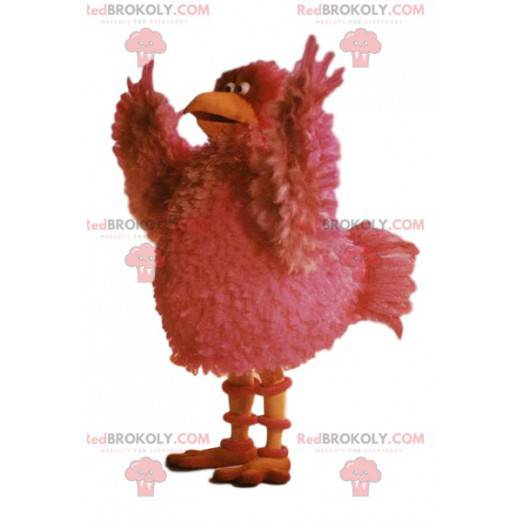 Mascote de galinha rosa com belas penas - Redbrokoly.com