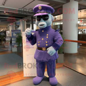 Lavender Navy Soldier mascot costume character dressed with a Polo Shirt and Beanies