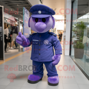 Lavender Navy Soldier mascot costume character dressed with a Polo Shirt and Beanies