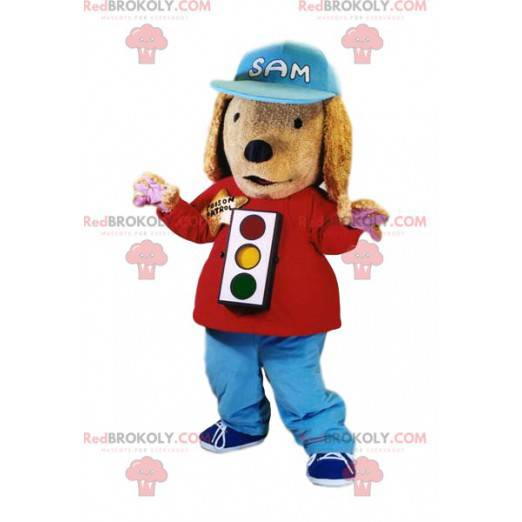 Dog mascot with a traffic light and a cap - Redbrokoly.com