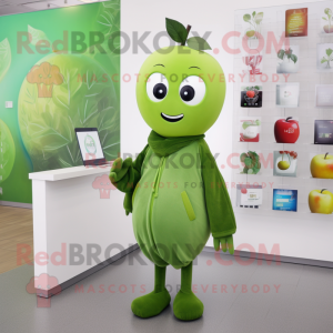Olive Apple mascot costume character dressed with a Sweater and Brooches