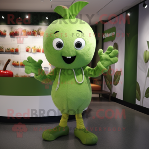 Olive Apple mascot costume character dressed with a Sweater and Brooches