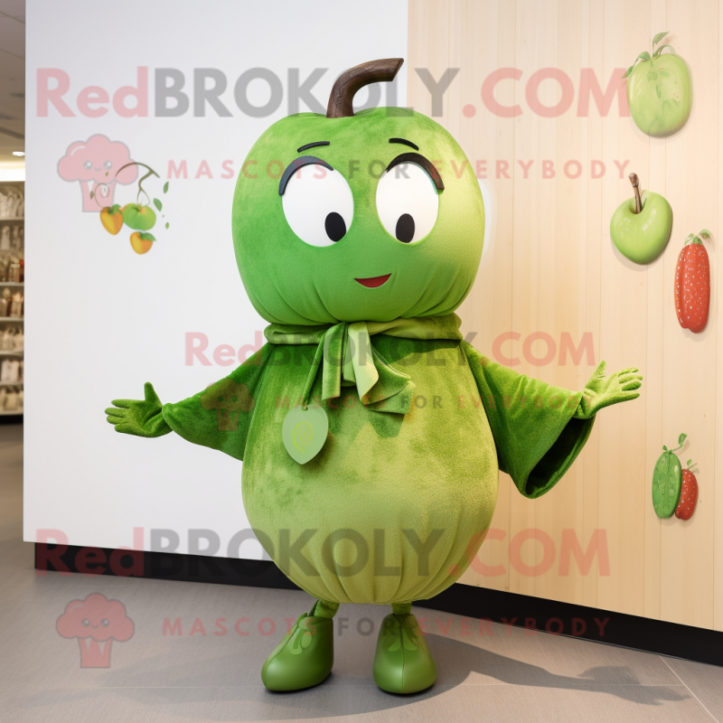 Olive Apple mascot costume character dressed with a Sweater and Brooches