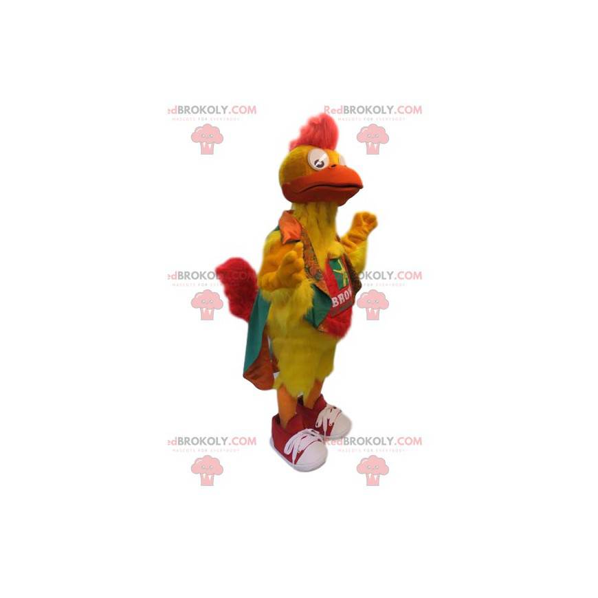 Mascotte de poulet jaune fluo. Costume de poulet -