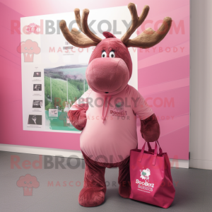 Pink Irish Elk mascot costume character dressed with a Bodysuit and Tote bags