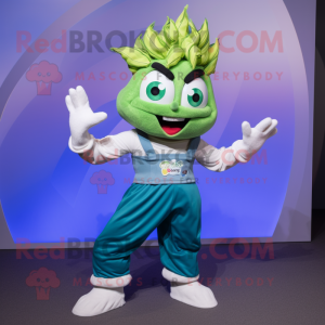 Silver Pesto Pasta mascot costume character dressed with a Flare Jeans and Gloves
