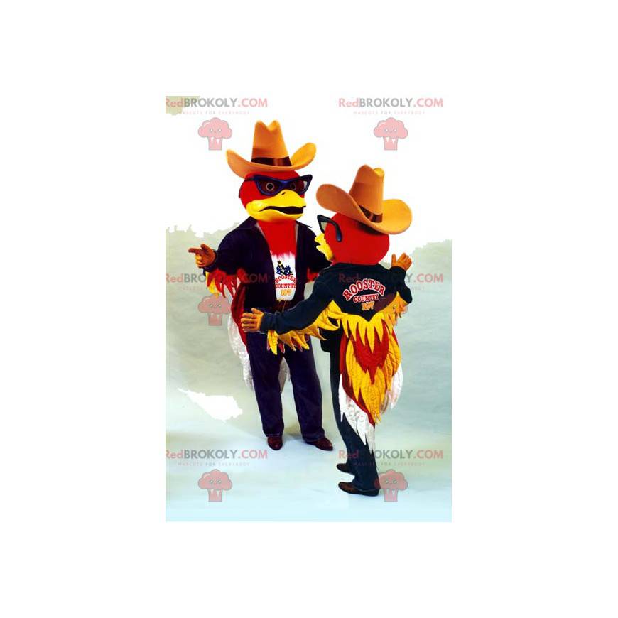 Mascotte delle coppie dell'aquila rossa in vestito da cowboy -