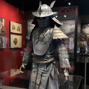 Sølv Samurai maskot kostume...