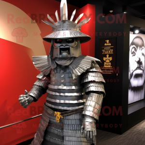 Sølv Samurai maskot kostume...