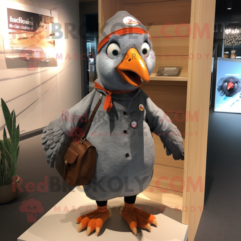 Gray Pheasant mascot costume character dressed with a Dungarees and Keychains