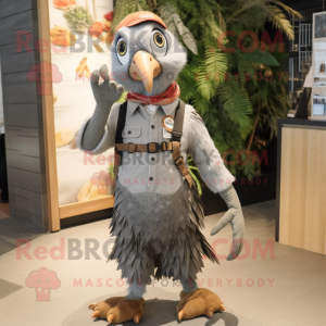 Gray Pheasant mascot costume character dressed with a Dungarees and Keychains