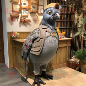 Gray Pheasant mascot costume character dressed with a Dungarees and Keychains