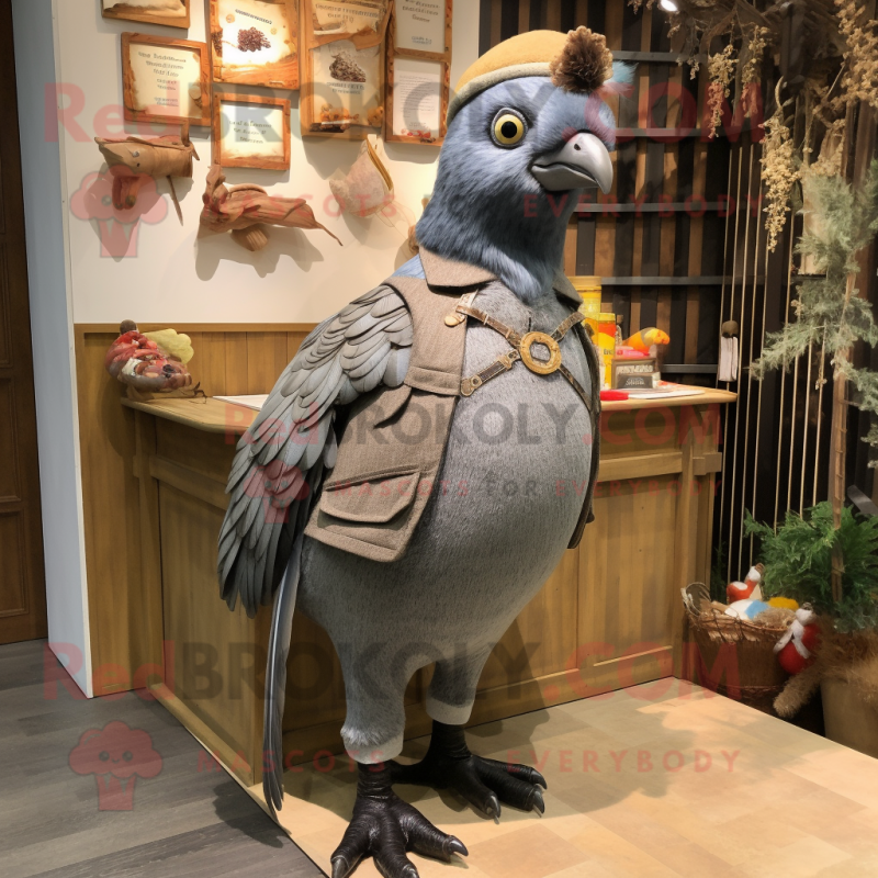 Gray Pheasant mascot costume character dressed with a Dungarees and Keychains