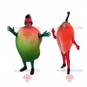 Dupla de mascotes de frutas exóticas. Fantasia de fruta -