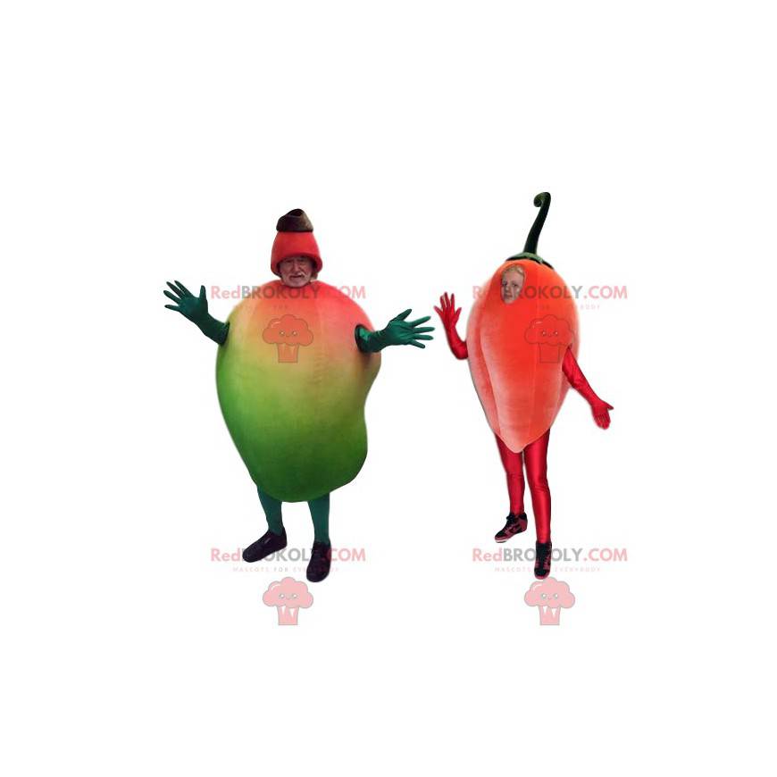 Duo de mascotte de fruits exotiques. Costume de fruits -