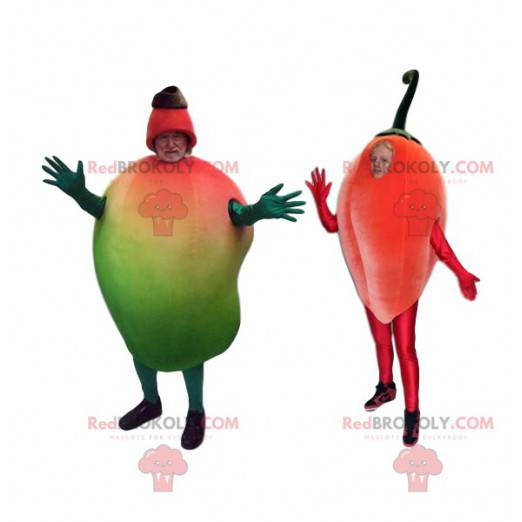 Duo de mascotte de fruits exotiques. Costume de fruits -